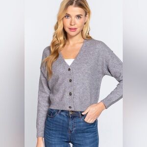 ACTIVE BASIC V-Neck Button Up Long Sleeve Knit Cardigan